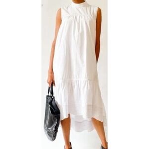 3.1 Phillip Lim Smock Neck Sleeveless Trapeze Midi Dress Silk Lining White Sz 10